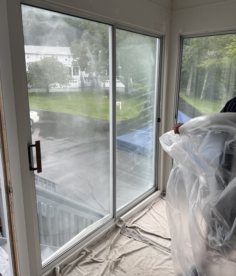 These patio doors have foggy glass